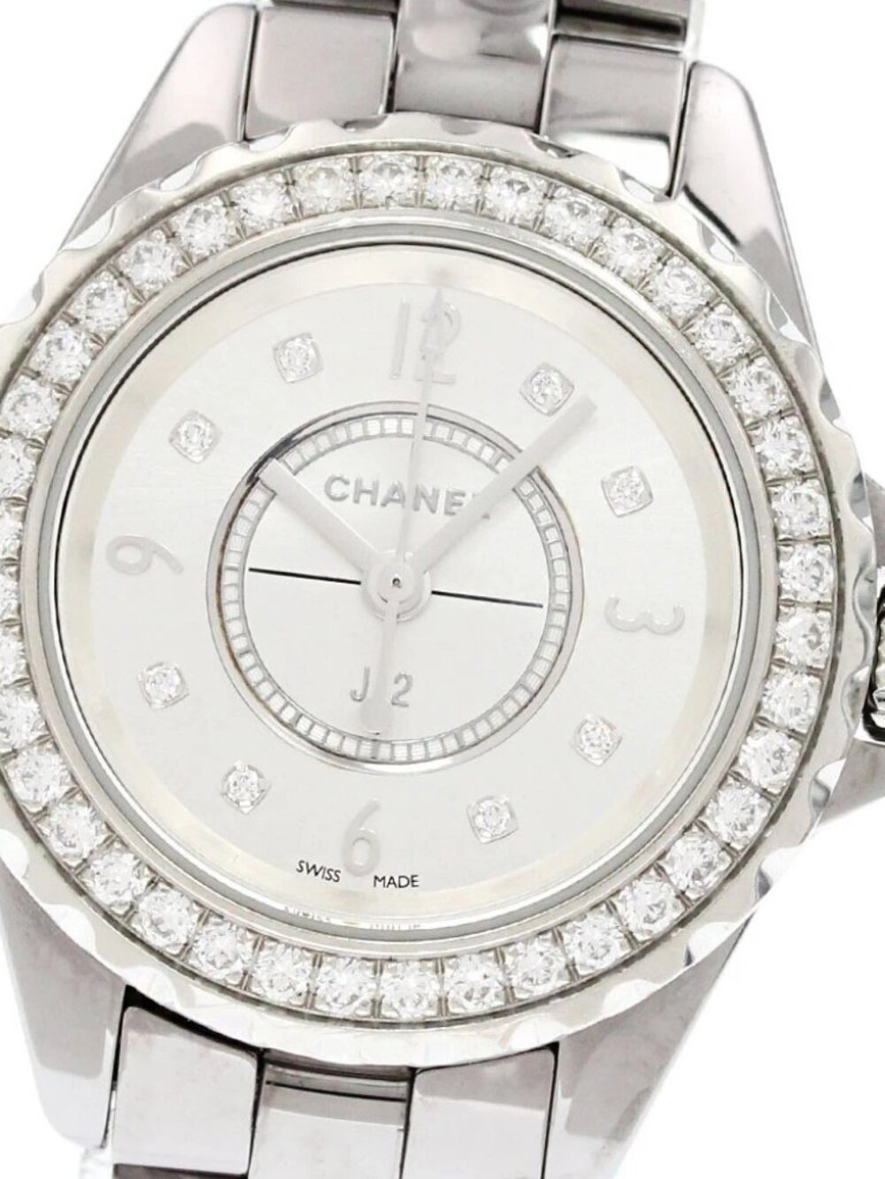 CHANEL J12 Chromatic H3401 Diamond Bezel Silver Dial Quartz Ladies Watch_866417